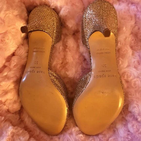Kate Spade Sage Gold Sparkle Peep Toe Heels - Picture 3 of 7